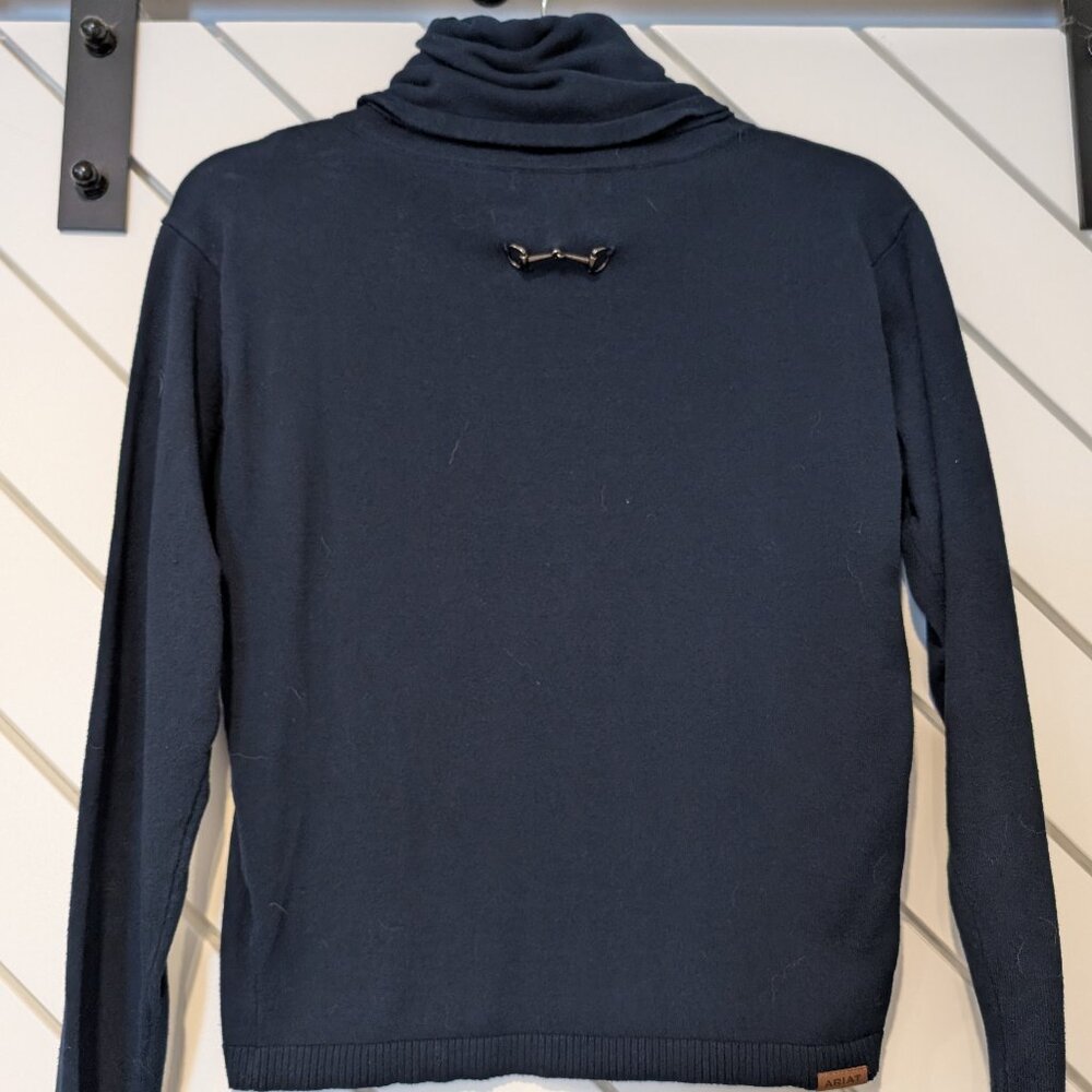 Ariat Navy Blue Turtleneck Cowl Sweater with Snaffle Bit (on Back)